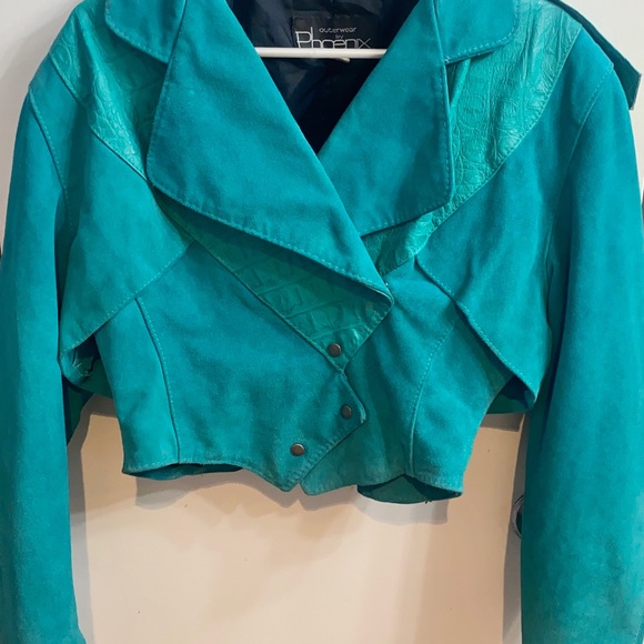 Rare 80s Vintage Outerwear by PHOENIX Teal leather/ Suede Jacket. - Picture 3 of 12
